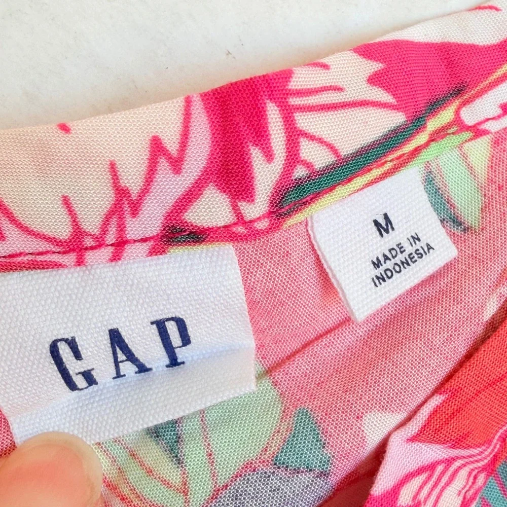 Gap Womens Medium Maxi Dress Pink Tropical Floral Kimono Style Sleeves Cottage